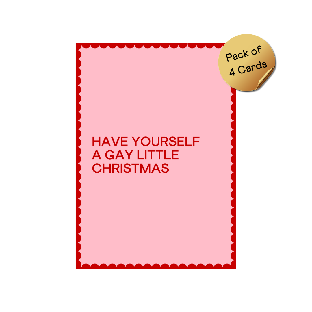 4 Pack of Christmas Cards - Red Text