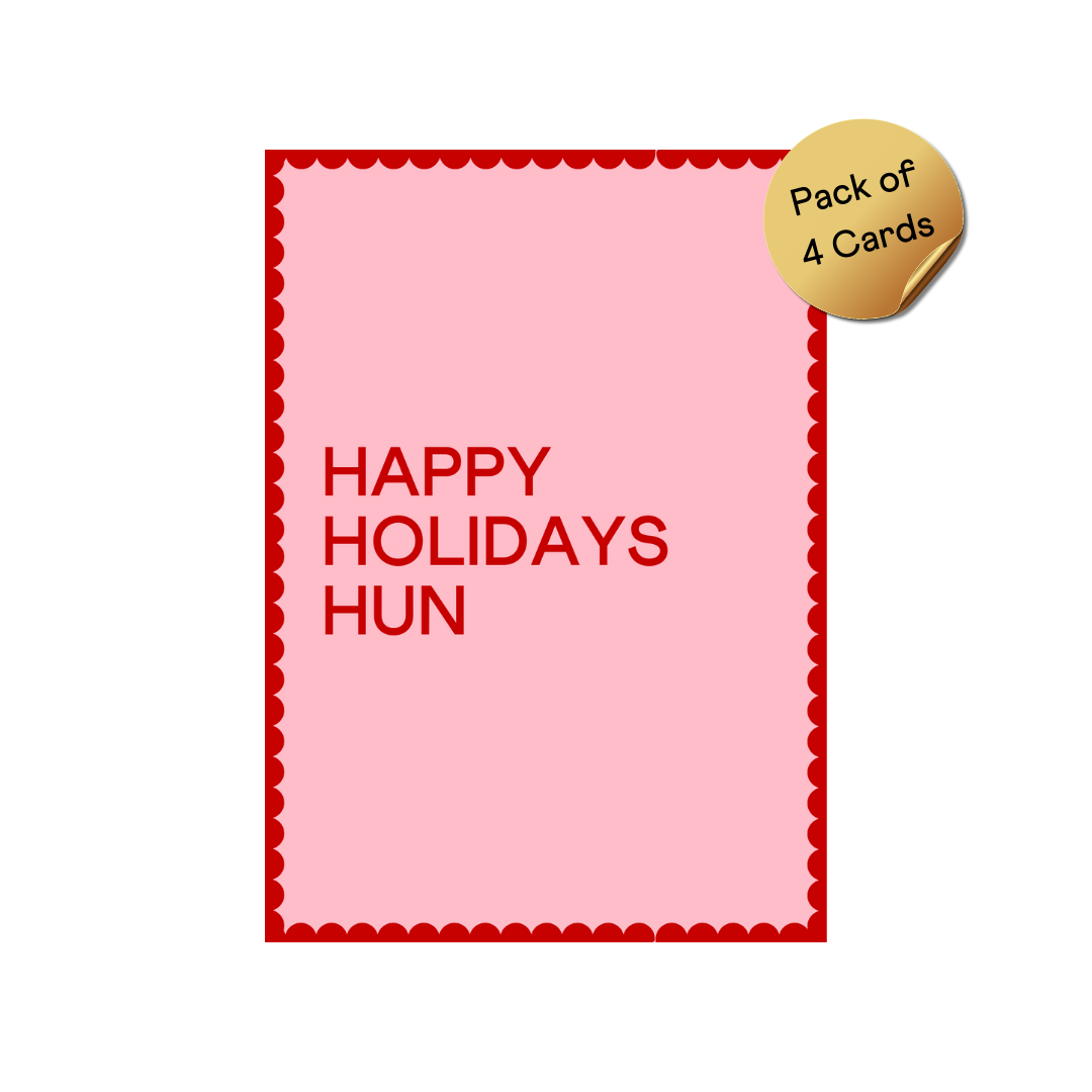 4 Pack of Christmas Cards - Red Text