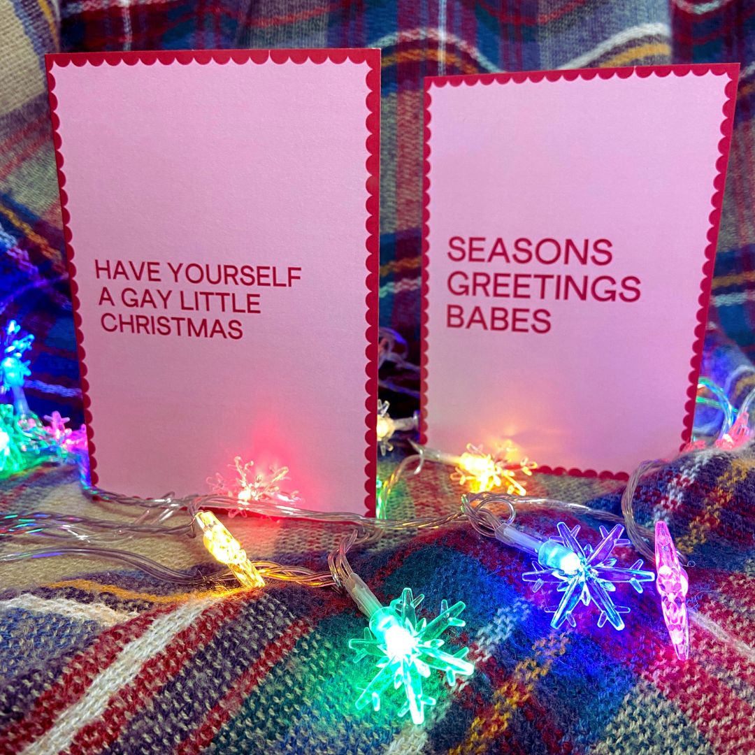 4 Pack of Christmas Cards - Red Text